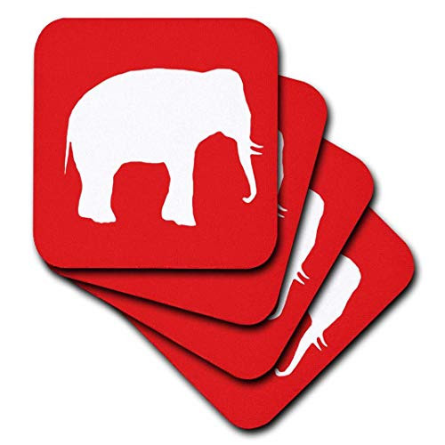 3dRose cst_164912_3 Red Elephant Silhouette. White Wildlife. Modern Wild Animal Shadow-Ceramic Tile Coasters, Set of 4