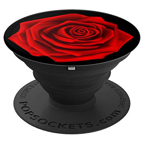 Rose Flower Red Floral Pattern Petals on Black PopSockets Grip and Stand for Phones and Tablets
