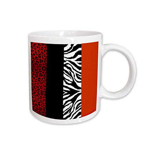 3dRose Red, Black, Orange and White Animal Print Leopard and Zebra Ceramic Mug, 15-Ounce