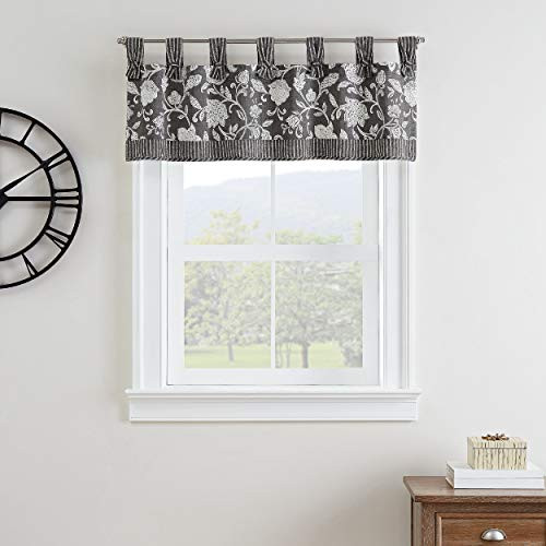 WAVERLY Stencil Vine Short Valance Small Window Curtains Bathroom, Living Room and Kitchens, 52" x 18", Black