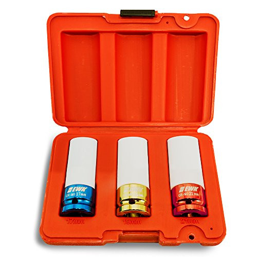 EWK Car Rim Wheel Nut Tire Thin Wall Deep Impact Lug Nut Socket Set 17/19/21 mm