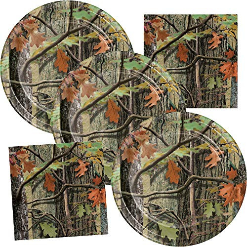 Camo Birthday Party Supplies Hunting Theme Disposable Plate & Napkin Set Serves up to 16 Guests