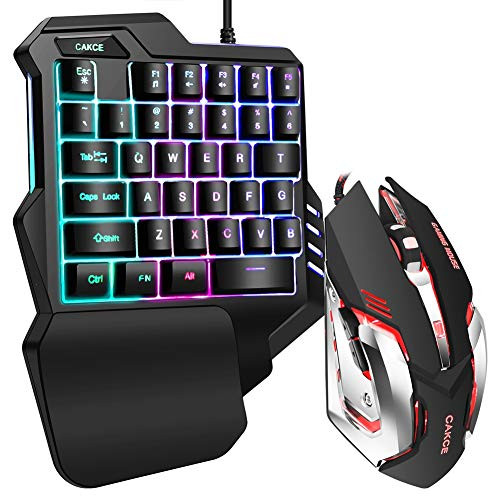 One Hand RGB Gaming Keyboard and Mouse Combo,USB Wired Gaming Keyboard with Wrist Rest and Backlit Gaming Mouse for Gaming,Ergonomic Mechanical Feeling Game Keyboard and Mouse