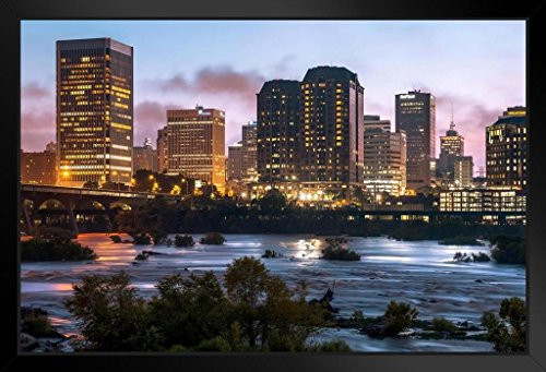 Richmond Virginia Skyline Along James River Photo Black Wood Framed Art Poster 20x14