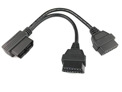 Right Angle OBD II 16pin Splitter Y Cable Male Splitter to 2 OBD2 Female Extension Cable 1ft/30cm