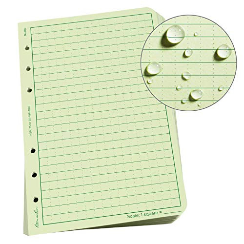 Rite In The Rain Weatherproof Loose Leaf Paper, 4.625" x 7", 32# Green, Universal Pattern, 100 Sheet Pack (No. 982)