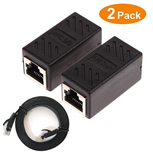 RJ45 Coupler/Ethernet Coupler, Network Connectors for Cat7/Cat6/Cat5e 8P8C Ethernet Cable Extender Adapter Female to Female (2 Pack Black), Plus Cat6 Ethernet Cable 6.5ft Black