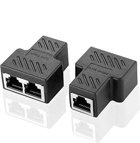 RJ45 Splitter Connectors Adapter 1 to 2 Ethernet Splitter Coupler Double Socket HUB Interface Contact Modular Plug Connect Network LAN Internet Cat5 Cat6 Cable 2 Pack