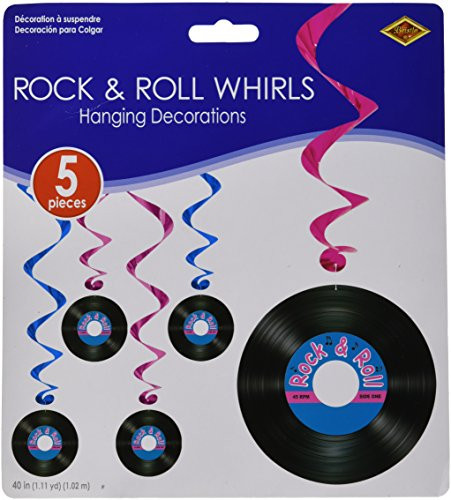 Rock and Roll Record Whirls Package of 5, Multi-colored, One Size