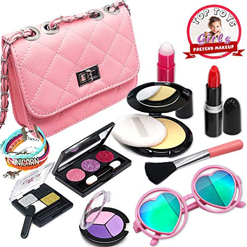 ROKKES Girls Pretend Play Makeup Toy - Pretend Makeup Bag for Girls , Play Makeup Kit for Toddlers , Fake Makeup for Kids , Little Girls Make Up Play Set , Cosmetic Toys , Best Gifts for 3/4/5/6/7