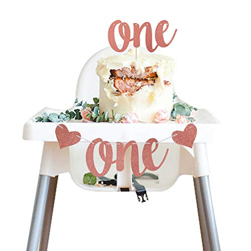 1st Birthday Decoration Supplies for Girl - One High Chair Banner and One Cake Topper - Rose Gold First Birthday Decorations - Baby Girl One Year Old Birthday Party Supplies 1st Birthday Decoration Supplies for Girl - One High Chair Banner and One Cake Topper - Rose Gold First Birthday Decorations - Baby Girl One Year Old Birthday Party Supplies