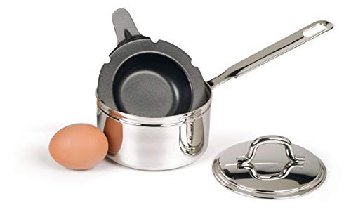 RSVP International Endurance (POACH-1) Single Egg Poacher Set | Glass Lid with Steam Vent | Perfectly Poached Eggs | Includes Stainless Steel Pan | Dishwasher Safe