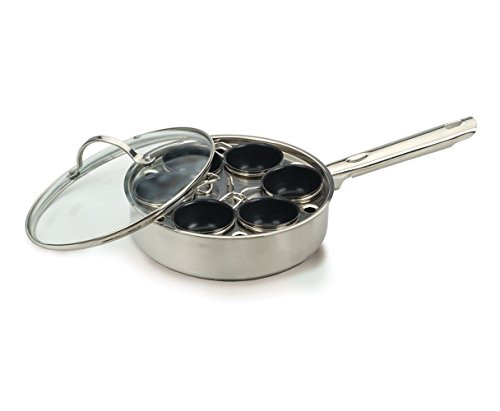 RSVP International Endurance (POACH-6IN) Egg Poacher Set for 6 Eggs | Glass Lid with Steam Vent | Perfectly Poached Eggs | Includes Non-Stick Poaching Insert | Dishwasher Safe