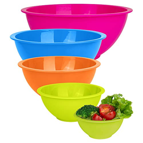 Set of 5 - Colorful Mixing Bowls - Plastic Mixing Bowl Set for Kitchen  Stackable Plastic Mixing Bowls  Dishwasher Safe Kitchen Bowls  BPA Free  Great for Cooking Serving Salads, Snack, Fruits,
