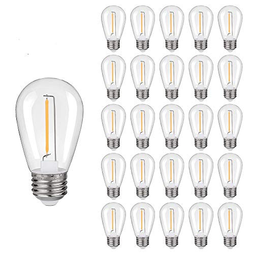 S14 Replacement LED Edison Light Bulbs  1W Equivalent to 10W, Non-Dimmable 2200K, No Glass Shatterproof & Waterproof Plastic Bulbs, E26 Base Vintage LED Edison Filament Bulb (25 Packs)