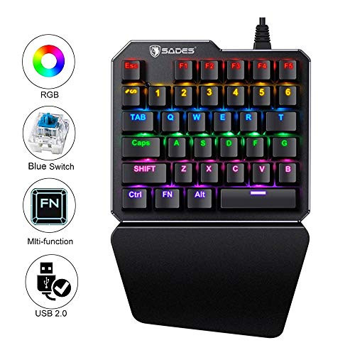 One Handed Keyboard One-Handed Mechanical Gaming Keyboard RGB LED Backlit SADES Portable Mini Gaming Keypad for LOL/PUBG/Wow/Dota/OW/Fps Game