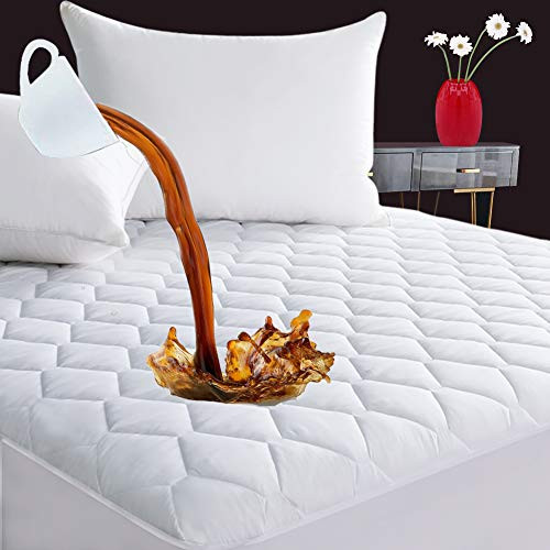 Queen Size Quilted Fitted Mattress Pad, 100% Waterproof Breathable Mattress Protector, Ultra Soft Hollow Cotton Alternative Filling Mattress Cover, Stretches up to 18 Inches Deep Pocket Bed Cover