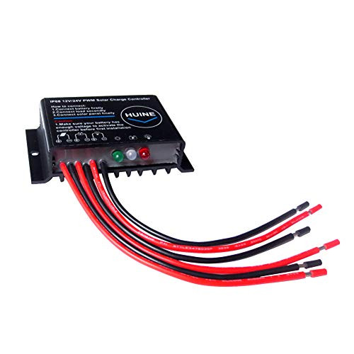HUINE 20A 12V 24V Auto IP68 Waterproof PWM Solar Charge Controller Solar Panel Battery Intelligent Regulator for Solar System Caravan Boat(24 Hours Working Mode)