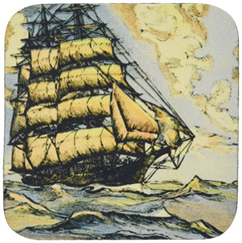 3dRose CST_29055_2 Sailing Ship in Gold and Blue Soft Coasters, Set of 8