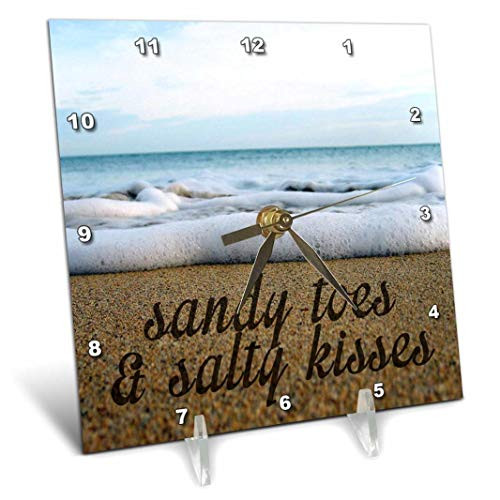 3D Rose Sandy Toes and Salty Kisses Ocean Background Desk Clock, 6" x 6"