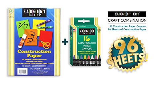 Sargent Art Combo 9x12 96 Sheets Assorted Construction Paper Crayons 16 Different Colors, for Art and Craft Projects, 2 Piece