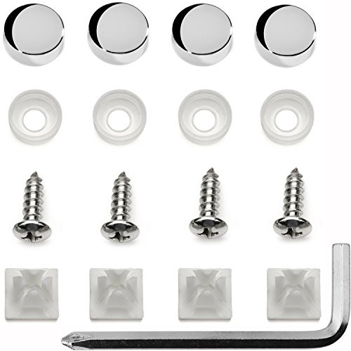 LFPartS Stainless Steel License Plate Frame Screws Fasteners + Chrome Caps