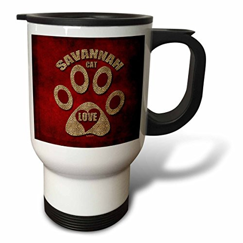 3dRose tm_22012_1 Savannah Cat Love Cat Breed in Cheetah Print and Red Travel Mug, 14-Ounce, Stainless Steel