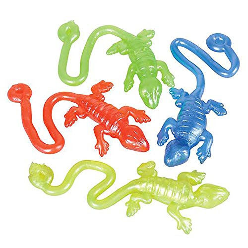 Kicko Rubber Sticky Lizard - 12 Pieces Assorted Elastic Reptile Toys - Party Favors, Ideas, Nature Tripping, Playtime, Motor Skills, Game Prizes, Loot Bag Fillers, Stimulator, Rainy Day Activity