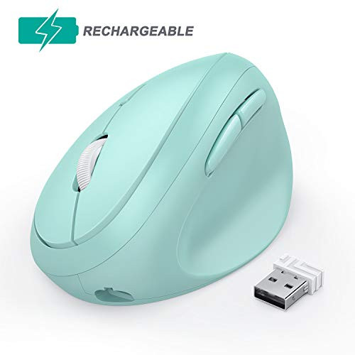 Ergonomic Wireless Mouse, Jelly Comb Rechargeable 2.4GHz Wireless Ergonomic Vertical Mouse Optical Mice with Adjustable DPI 1000/1600/2400 - MV09F (Green)