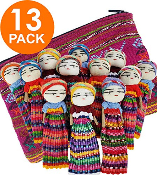 12 Super Cute Worry Dolls  + 1 Free Guatemala Fabric Bag - Handmade Worry Doll for Our Guatemala Worry Dolls Set - Worry Dolls Guatemala - Guatemalan - Guatamalen