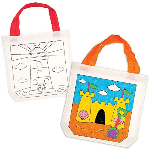 Baker Ross AT869 Seaside Color in Fabric Beach Purses, for Kids Arts and Crafts Projects (Pack of 3), Assorted