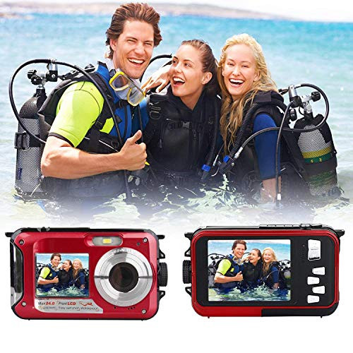 Underwater Camera for Snorkeling, Waterproof 2.7K 24MP Digital Camera, HD Rechargeable Camera with Dual Screen for Camping, Underwater, Swiming, Underwater Camera