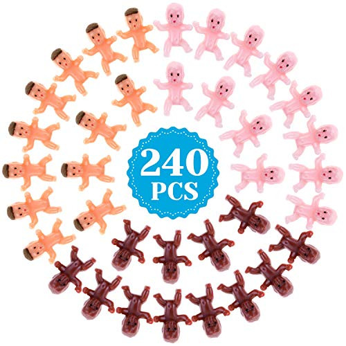 Mini Plastic Babies, Selizo 240pcs Tiny Baby Dolls in Ice Cube Small King Cake Babies for My Water Broke Baby Shower Game (3 Colors)