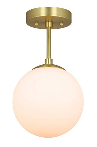 XiNBEi Lighting Semi Flush Light 1 Light Semi Flush Mount Ceiling Light, Globe Ceiling Light Satin Brass Finish for Living & Dinning Room XB-SF1211-SB