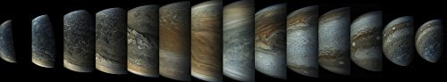 Sequence of 14 color enhanced images of planet Jupiter taken from the Juno spacecraft Poster Print by Stocktrek Images (17 x 11)