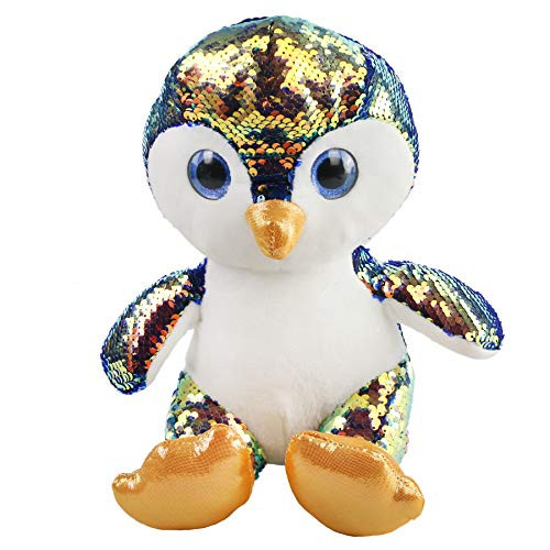 Athoinsu Sparkle Flip Sequin Stuffed Penguin Plush Toy with Reversible Sequins Glitter Birthday for Toddler Kids, 12