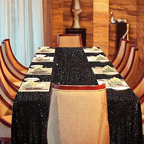 AIXHN Sequin Tablecloth Black 50x80 Rectangular Sparkly Elegant Drape Sequin Tablecloth for Wedding Party Cake Dessert Events Christmas Decorations