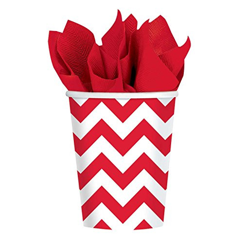amscan 581492.4 Apple Red Chevron Paper Cup, Multi Color