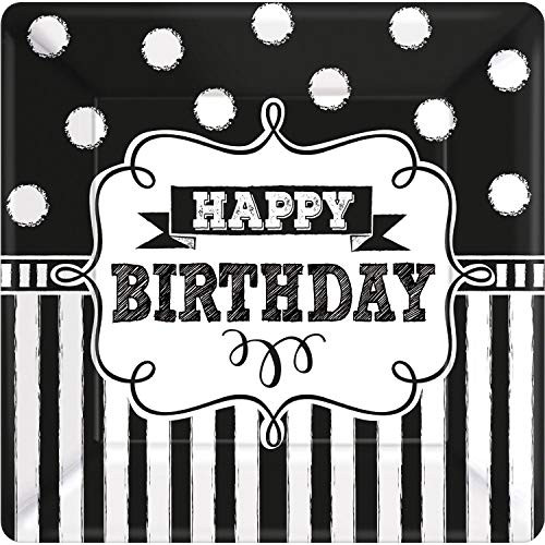 amscan 591671 Chalkboard Birthday Square Plates, 10", Multi Color