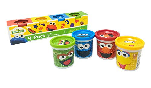 Sesame Street Modeling Dough, 4-Pack, 4oz Cans, Assorted Colors, Elmo, Cookie Monster, Big Bird, Oscar the Grouch, Non-Toxic, Ages 3 and Up
