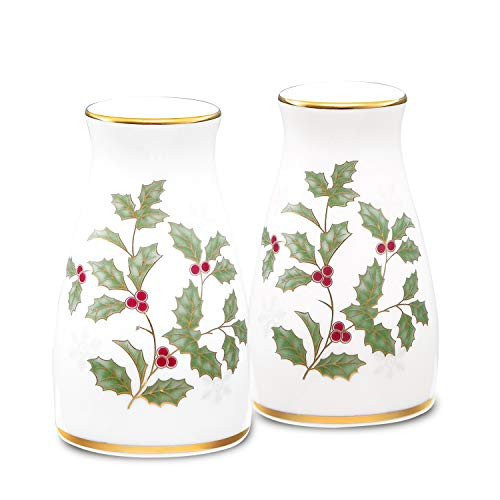 Noritake Holly and Berry Gold Salt & Pepper Shaker, 3 1/4" in Green/Red/White