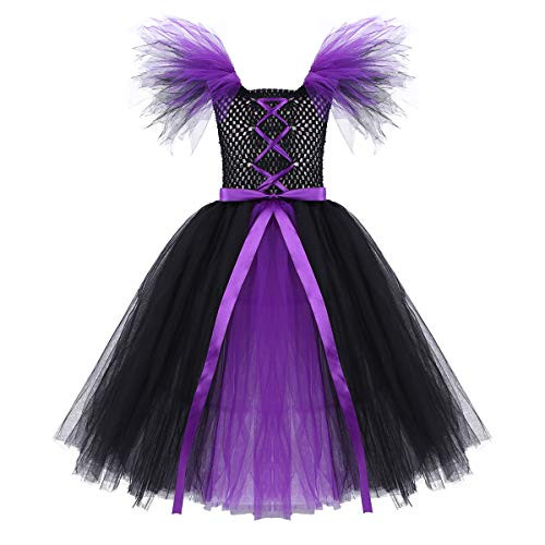 ACSUSS Kids Girls Fairy Tale Princess Tutu Dress Halloween Cosplay Costumes Fancy Dress Up Mystical Quee Witch Dress Ruffled Black&Purple 8-9 ACSUSS Kids Girls Fairy Tale Princess Tutu Dress Halloween Cosplay Costumes Fancy Dress Up Mystical Quee Witch Dress Ruffled Black&Purple 8-9
