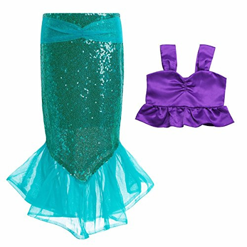 FEESHOW Toddler Little Girls Sequins Mermaid Tail Long Skirt with Top Halloween Cosplay Costumes Party Outfits Purple Green 2T