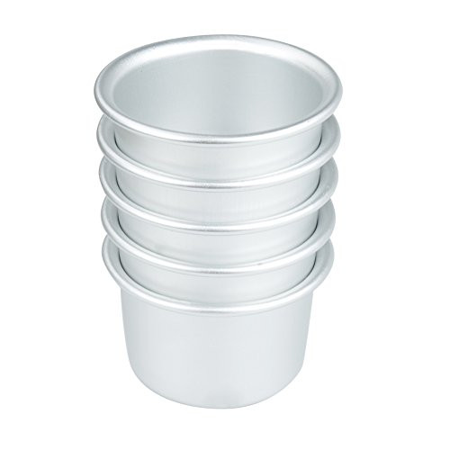 CHICTRY 5pcs 2inch Round Mini Cake Mold Aluminum Alloy Cupcake Pan Pudding Mold DIY Baking Mold with Removable Bottoms