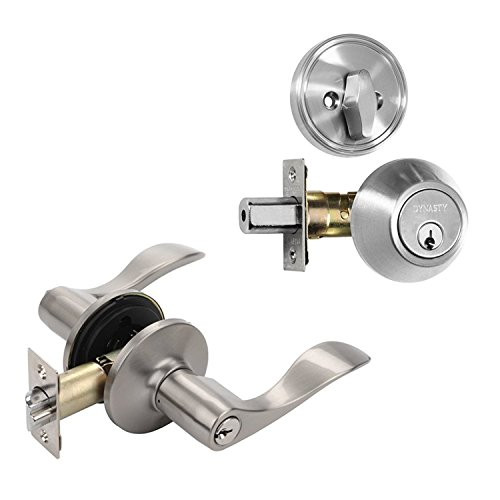 Dynasty Hardware CP-HER-US15, Heritage Front Door Entry Lever Lockset and Single Cylinder Deadbolt Combination Set, Satin Nickel Keyed Alike