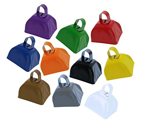 Metal School Cowbells - Set of 12 Assorted Metal Cowbell Noisemakers (Assorted Color Cowbells) Metal School Cowbells - Set of 12 Assorted Metal Cowbell Noisemakers (Assorted Color Cowbells)