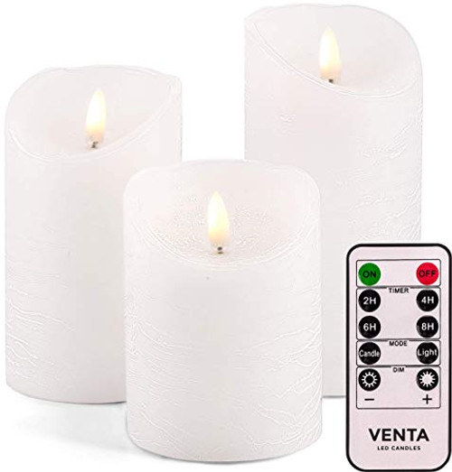 Set of 3 Realistic Flameless White LED Candles with Remote Control - 4'' 5'' 6'' Electric Wickless Pillar Battery Operated Candles with Flickering Flame Timer