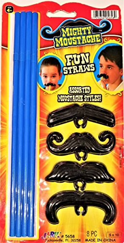 Mighty Moustache [Mustache] Fun Straws, Assorted Colors