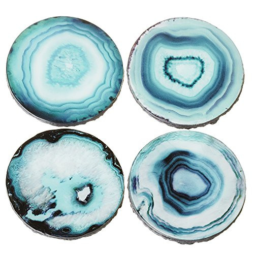 Set of 4 Midwest CBK Imitation Agate Stone Coasters (Blue)