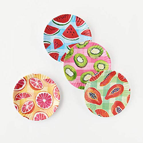 One Hundred 80 Degrees Melamine Summertime Fruit Gingham Plates, Set of 4 9 Dinner